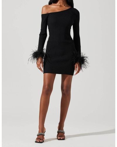 Astr Liz Off Shoulder Feather Trim Mini Dress - Black