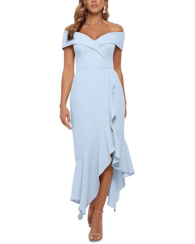 Xscape Ruffled Off The Shoulder Fit & Flare Dress - Blue
