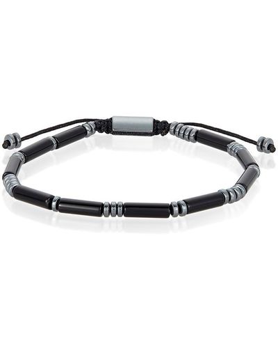 Crucible Jewelry Crucible Los Angeles Hematite And Polished Onyx Tube Stone Hematite Bead Adjustable Cord Tie Bracelet - Metallic