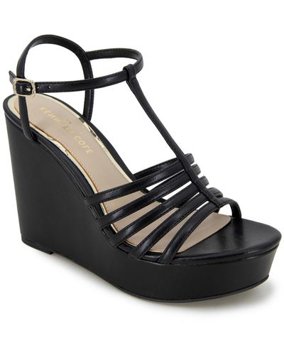 Kenneth Cole Celia Faux Leather Wedge Sandals - Black