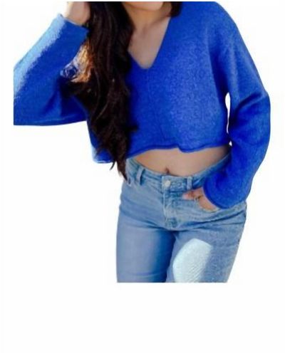 Mustard Seed The It's Giving Soft Cropped Sweater - Blue