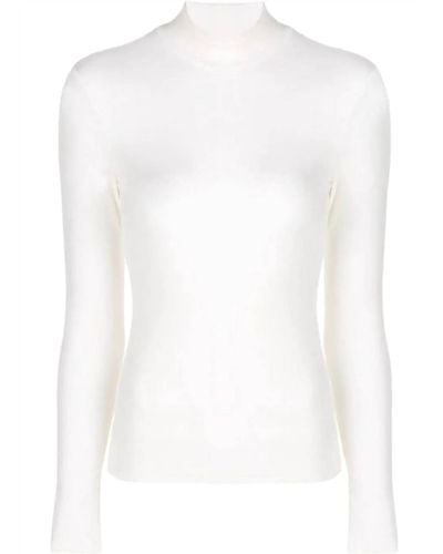 Theory Thin Ribbed Turtle Mock Neck Top Ivory - White
