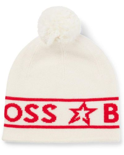 BOSS X Perfect Moment Wool Beanie Hat With Logo Intarsia - Red