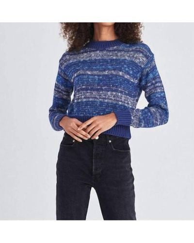 White + Warren Lofty Cotton Marl Stripe Sweater - Blue