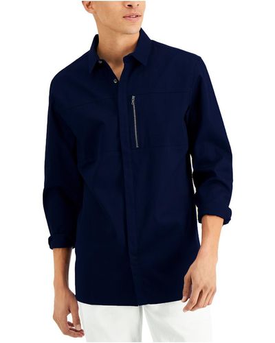 INC Cotton Collared Button-down Shirt - Blue
