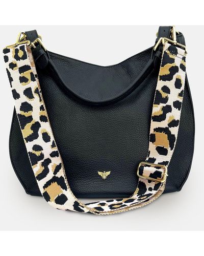 Apatchy London The Harriet Leather Bag With Pale Pink Leopard Strap - Black