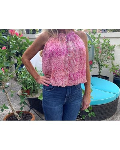 Fate Floral Halter Button Front Blouse - Pink