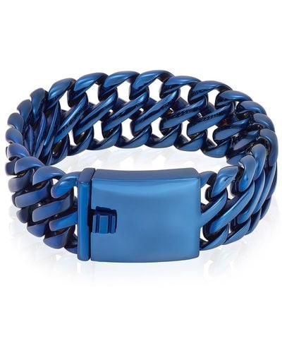 Crucible Jewelry Crucible Los Angeles Stainless Steel Fancy Wide Curb Link Bracelet 23mm Wide - 8.5" - Blue