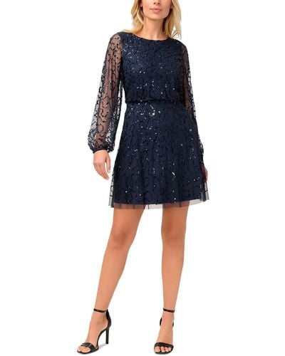 Adrianna Papell Sequined Mini Cocktail And Party Dress - Blue