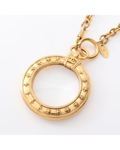 Chanel Necklace Gp Glass Gold Clear Vintage - Metallic