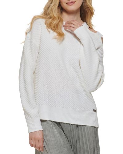 DKNY Cold Shoulder Embellished Pullover Sweater - Gray