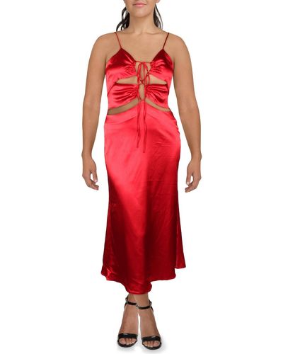 Yaura Satin Lace-up Evening Dress - Red
