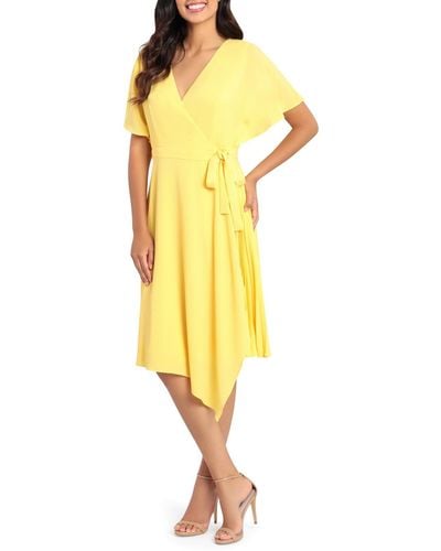 Maggy London Pleated Midi Wrap Dress - Yellow