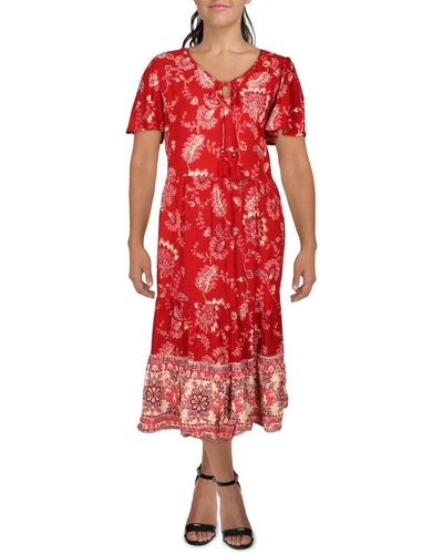 Avenue Plus Zara Floral Flutter Sleeves Midi Dress - Red
