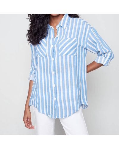 Charlie b Roll Up Sleeve Button Front Shirt - Blue