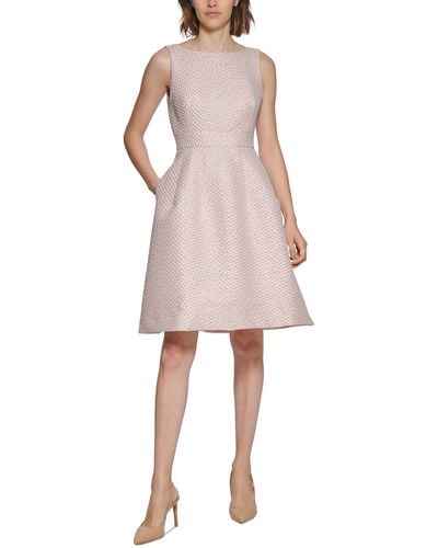 Calvin Klein V Back Metallic Fit & Flare Dress - Pink