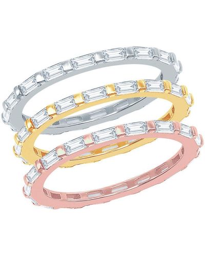 Simona Sterling Silver Baguette Cz And Beaded Eternity Triple Band Ring - Size 8 - Metallic
