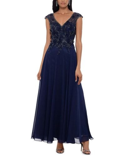 Xscape Mesh Embellished Evening Dress - Blue