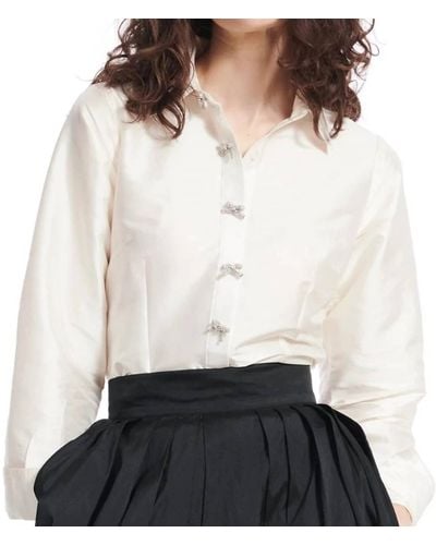 EMILY SHALANT Taffeta Shirt W/ Bow Buttons - White