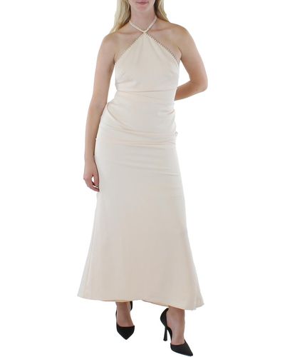 Ieena for Mac Duggal Embellished Halter Evening Dress - Natural