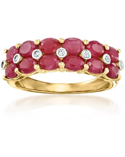 Ross-Simons Ruby 2-row Ring With Diamond Accents - Pink