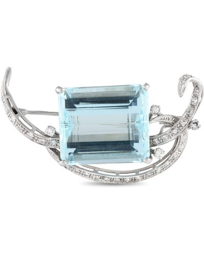 Non-Branded Lb Exclusive 18k Gold 0.55ct Diamond And Aquamarine Brooch Mf26-012324 - Blue