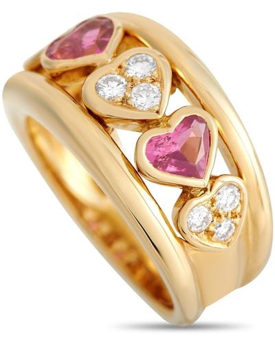 Van Cleef & Arpels 18k Yellow 0.25ct Diamond And Pink Sapphire Heart Ring Vc06-012524 - Metallic