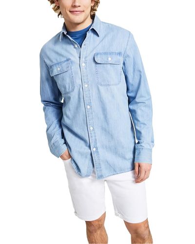 Sun & Stone Denim Cotton Button-down Shirt - Blue