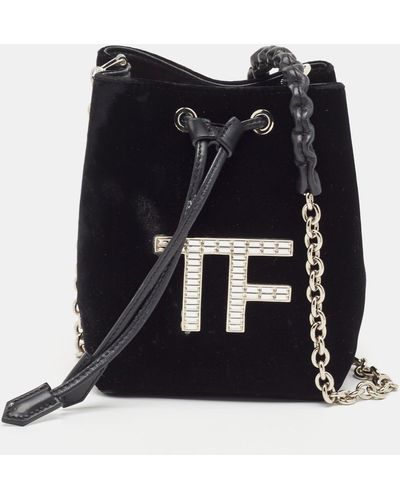 Tom Ford Velvet Mini Tf Crystals Bucket Bag - Black