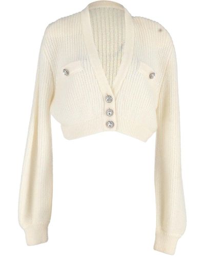 Alessandra Rich Crystal-button Cropped Cardigan - White