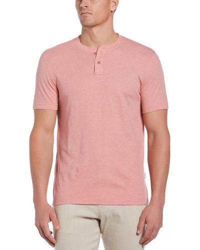 Cubavera Tagless Slub Henley Shirt - Pink