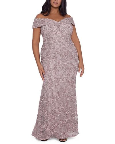 Xscape Plus Sequined Lace Overlay Evening Dress - Purple