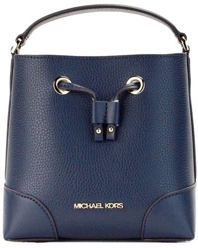 Michael Kors Mercer Small Navy Pebbled Leather Bucket Crossbody Bag Purse - Blue