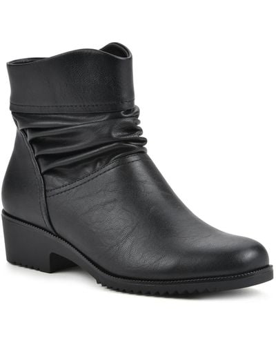White Mountain Durbon Faux Leather Round Toe Ankle Boots - Black