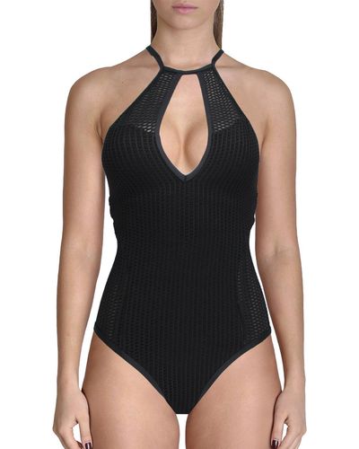 Red Carter Mesh Cut-out One-piece Swimsuit - Black