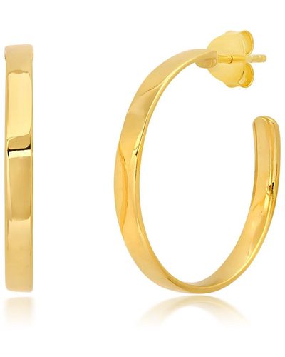 MAX + STONE 18k Yellow Over Sterling Silver Vermeil High Polish Curved Hoops - Metallic