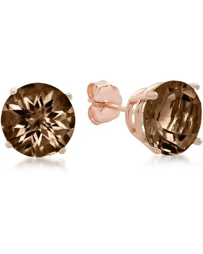 MAX + STONE 10k Rose Gold 8mm Round Checkerboard Cut Stud Earrings - Brown