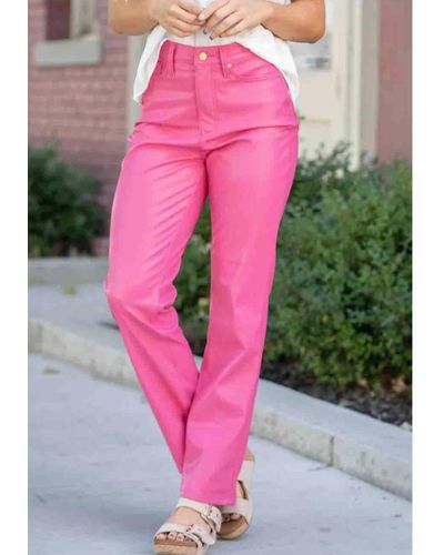 Judy Blue Faux Leather Pant - Pink