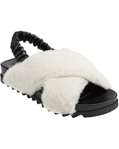 Marc Fisher Javin Faux Fur Flat Slingback Sandals - Black