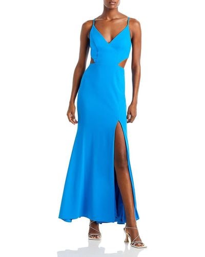 Aqua Side Slit Maxi Evening Dress - Blue