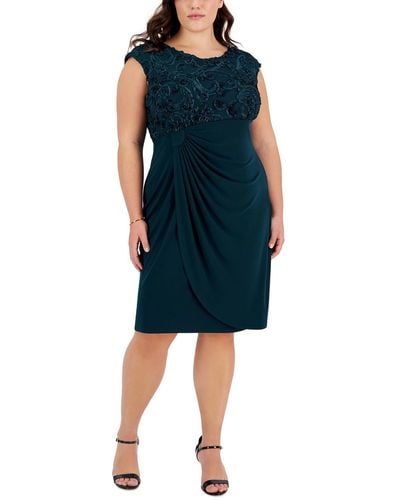 Connected Apparel Plus Embroidered Polyester Cocktail And Party Dress - Blue
