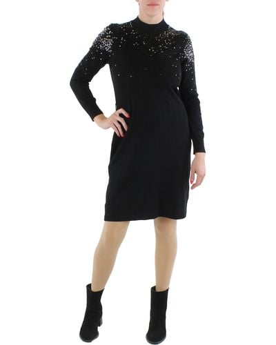 Vince Camuto Petites Knit Sequined Sweaterdress - Black