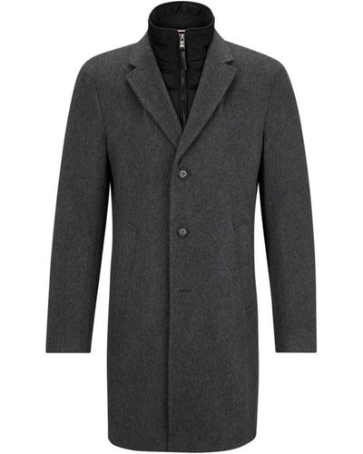 BOSS Wool-blend Coat With Zip-up Inner - Black