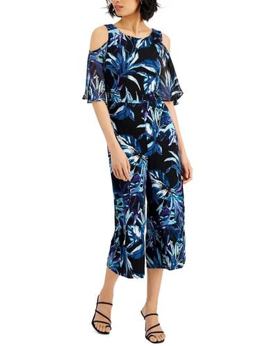 Connected Apparel Printed Wide-leg Jumpsuit - Blue