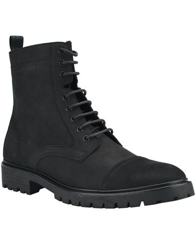 Calvin Klein Lorenzo Leather Almond Toe Combat & Lace-up Boots - Black