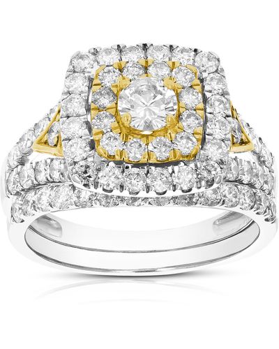 Vir Jewels 2 Cttw Diamond Wedding Engagement Ring Set 14k Two Tone Gold Bridal Set Cushion - Metallic