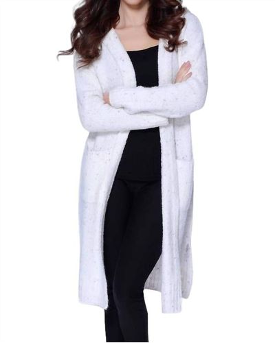 French Kyss Arianna Long Hooded Cardigan W/ Pockets - White
