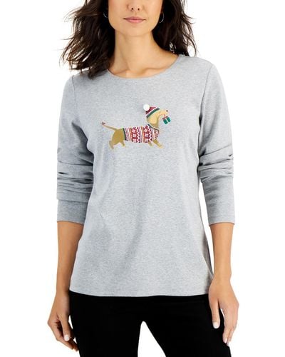 Karen Scott Graphic Embellished Christmas Sweater - Gray