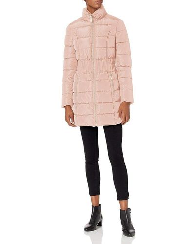 Laundry by Shelli Segal 3/4 Puffer Cinched Waist Faux Fur Hood Dusty - Pink
