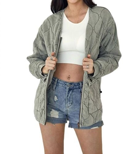 By Together Charli Stone Washed Quilted Jacket - Gray